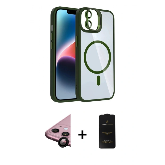 MARSİLYAN™- iPhone 11 Kılıf Yadigar Asil Koleksiyonu - Siyah 6D Antistatik Mat Seramik Hayalet Nano Ekran Koruyucu + Raze Metal Kamera Lens - SH