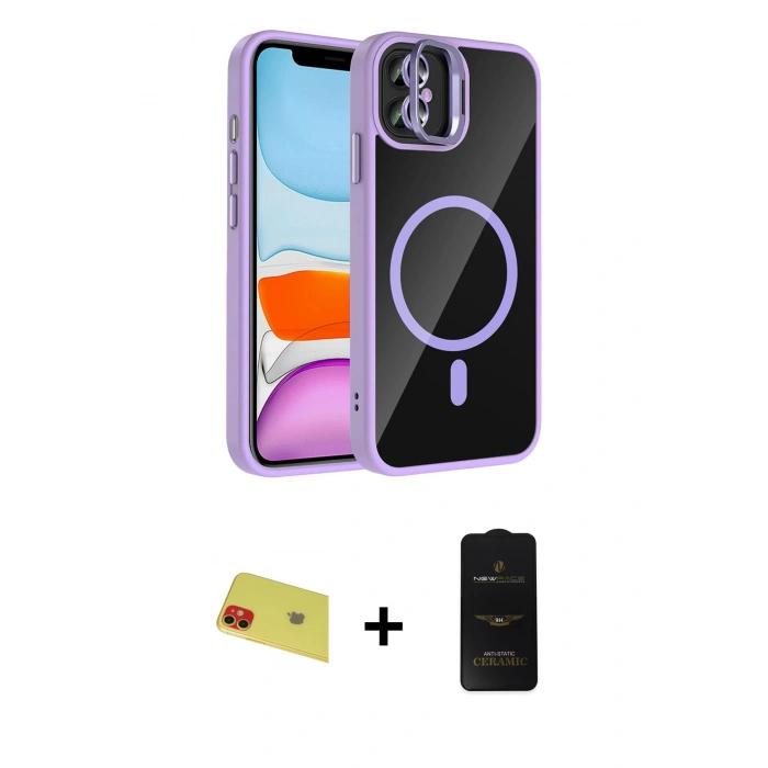 MARSİLYAN™- iPhone 11 Kılıf Yadigar Asil Koleksiyonu - Siyah 6D Antistatik Mat Seramik Hayalet Nano Ekran Koruyucu + Rainbow Kamera Lens Koruma Cam - KI