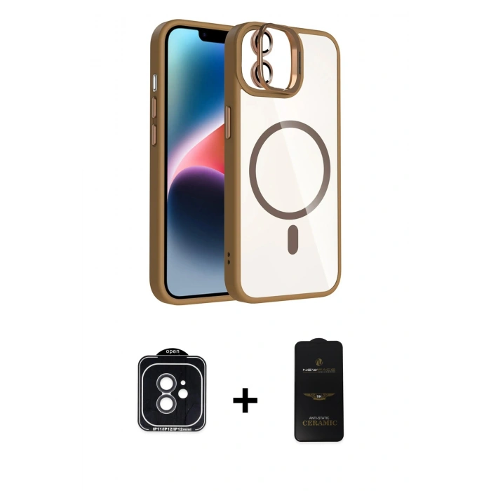 MARSİLYAN™- iPhone 11 Kılıf Yadigar Asil Koleksiyonu - Siyah 6D Antistatik Mat Seramik Hayalet Nano Ekran Koruyucu + PVD Metal Kamera Lens - SH