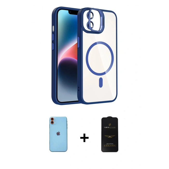 MARSİLYAN™- iPhone 11 Kılıf Yadigar Asil Koleksiyonu - Siyah 6D Antistatik Mat Seramik Hayalet Nano Ekran Koruyucu + Neon Fosforlu Kamera Lens - TU
