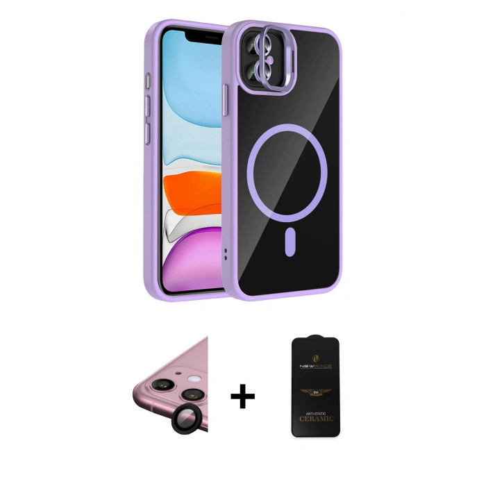 MARSİLYAN™- iPhone 11 Kılıf Yadigar Asil Koleksiyonu - Siyah 6D Antistatik Mat Seramik Hayalet Nano Ekran Koruyucu + Raze Metal Kamera Lens - SH