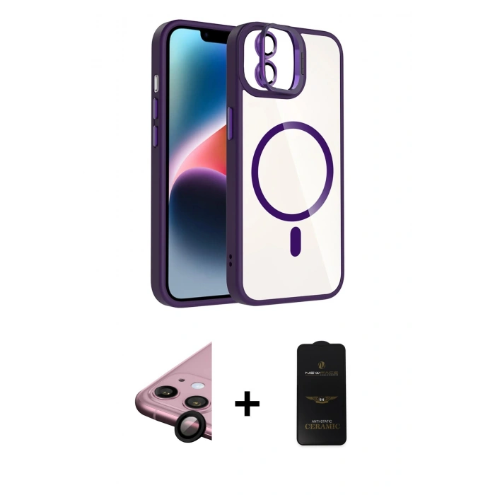 MARSİLYAN™- iPhone 11 Kılıf Yadigar Asil Koleksiyonu - Siyah 6D Antistatik Mat Seramik Hayalet Nano Ekran Koruyucu + Raze Metal Kamera Lens - SH