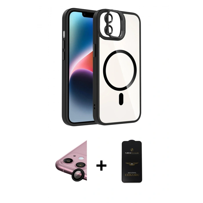 MARSİLYAN™- iPhone 11 Kılıf Yadigar Asil Koleksiyonu - Siyah 6D Antistatik Mat Seramik Hayalet Nano Ekran Koruyucu + Raze Metal Kamera Lens - SH