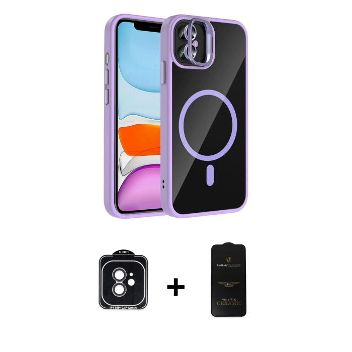 MARSİLYAN™- iPhone 11 Kılıf Yadigar Asil Koleksiyonu - Siyah 6D Antistatik Mat Seramik Hayalet Nano Ekran Koruyucu + PVD Metal Kamera Lens - SH