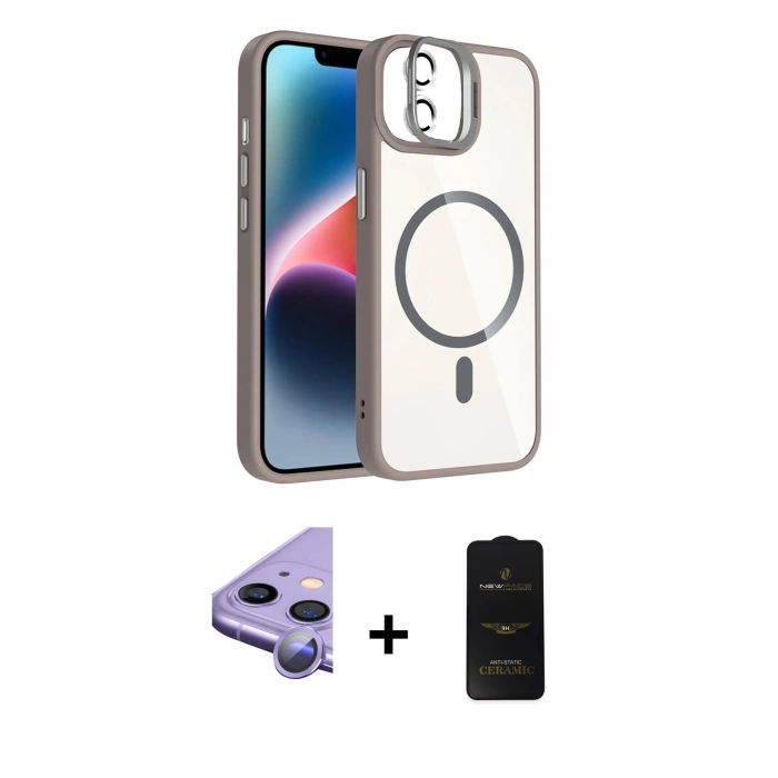 MARSİLYAN™- iPhone 11 Kılıf Yadigar Asil Koleksiyonu - Siyah 6D Antistatik Mat Seramik Hayalet Nano Ekran Koruyucu + Raze Metal Kamera Lens - MR