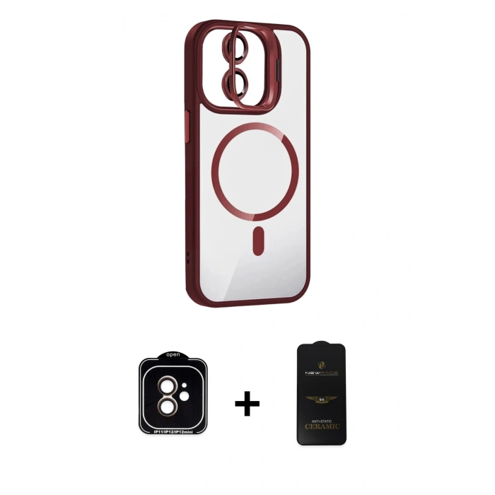 MARSİLYAN™- iPhone 11 Kılıf Yadigar Asil Koleksiyonu - Siyah 6D Antistatik Mat Seramik Hayalet Nano Ekran Koruyucu + PVD Metal Kamera Lens - TU