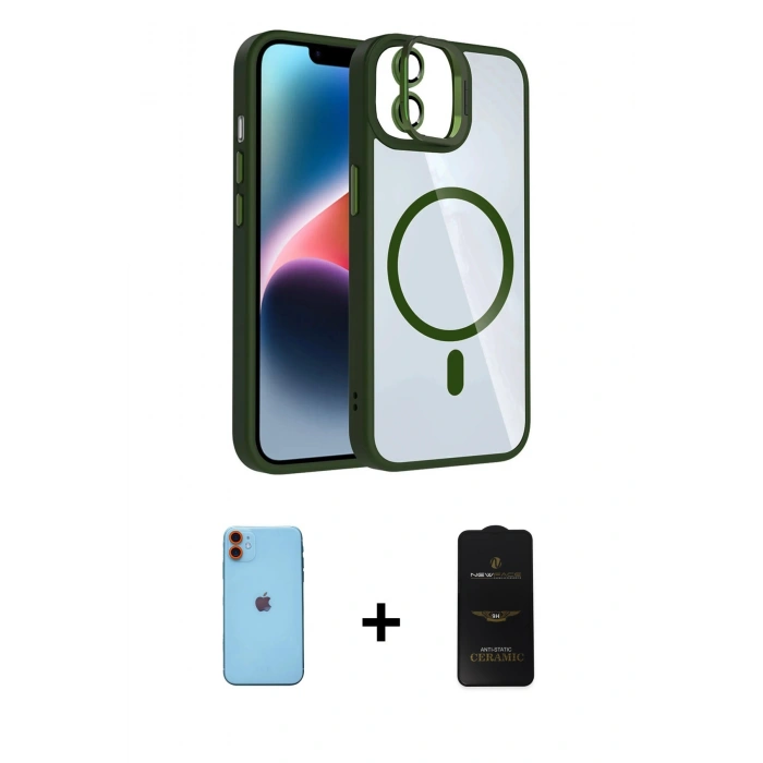 MARSİLYAN™- iPhone 11 Kılıf Yadigar Asil Koleksiyonu - Siyah 6D Antistatik Mat Seramik Hayalet Nano Ekran Koruyucu + Neon Fosforlu Kamera Lens - TU