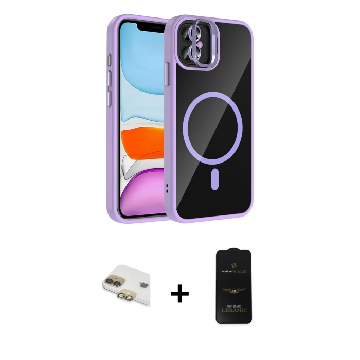 MARSİLYAN™- iPhone 11 Kılıf Yadigar Asil Koleksiyonu - Siyah 6D Antistatik Mat Seramik Hayalet Nano Ekran Koruyucu + Pers Alüminyum Kamera Lens - GD