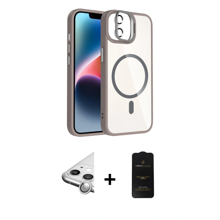 MARSİLYAN™- iPhone 11 Kılıf Yadigar Asil Koleksiyonu - Siyah 6D Antistatik Mat Seramik Hayalet Nano Ekran Koruyucu + Raze Metal Kamera Lens - GS