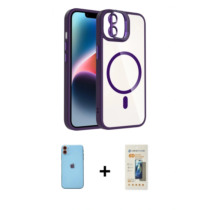 MARSİLYAN™- iPhone 11 Kılıf Yadigar Asil Koleksiyonu - Siyah 6D Mat Seramik Hayalet Nano Ekran Koruyucu + Neon Fosforlu Kamera Lens - TU