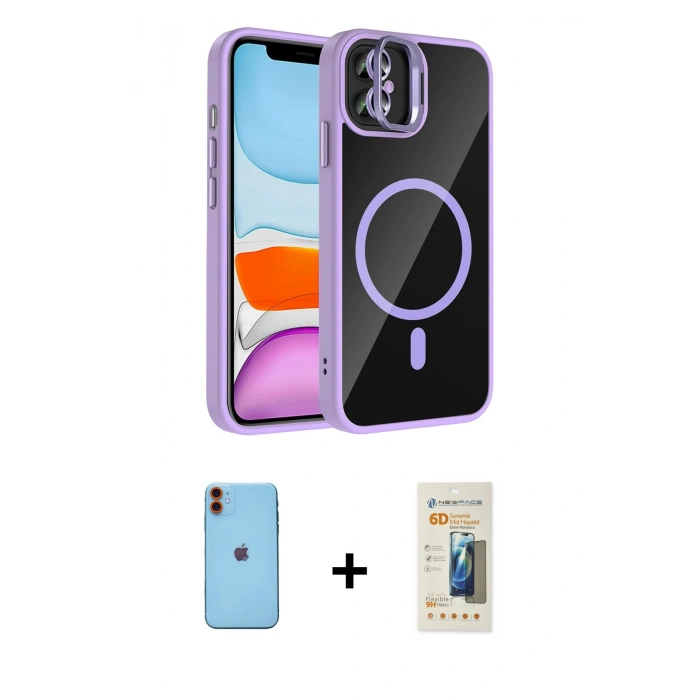 MARSİLYAN™- iPhone 11 Kılıf Yadigar Asil Koleksiyonu - Siyah 6D Mat Seramik Hayalet Nano Ekran Koruyucu + Neon Fosforlu Kamera Lens - TU