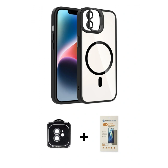 MARSİLYAN™- iPhone 11 Kılıf Yadigar Asil Koleksiyonu - Siyah 6D Mat Seramik Hayalet Nano Ekran Koruyucu + PVD Metal Kamera Lens - YL
