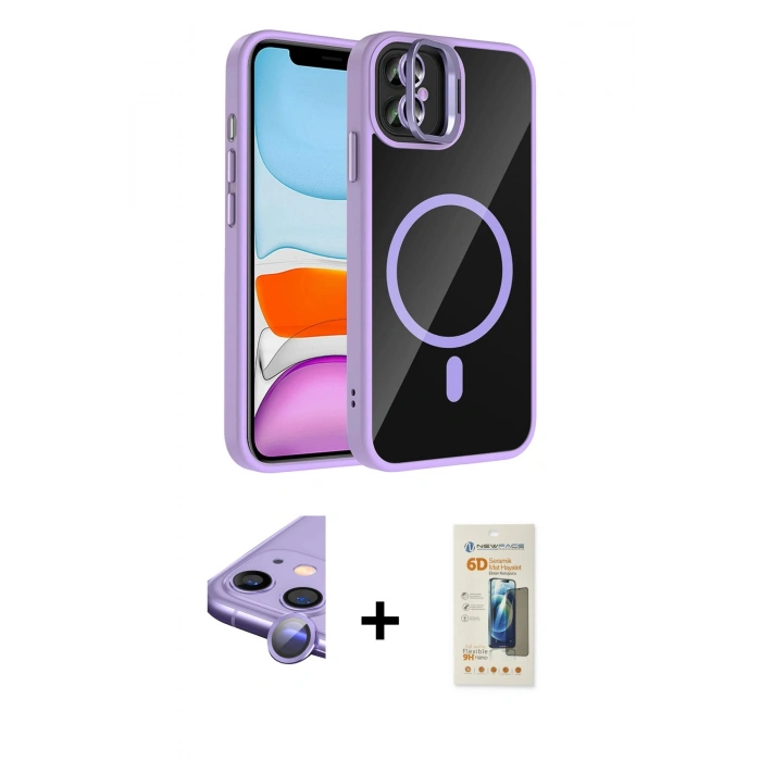 MARSİLYAN™- iPhone 11 Kılıf Yadigar Asil Koleksiyonu - Siyah 6D Mat Seramik Hayalet Nano Ekran Koruyucu + Raze Metal Kamera Lens - MR