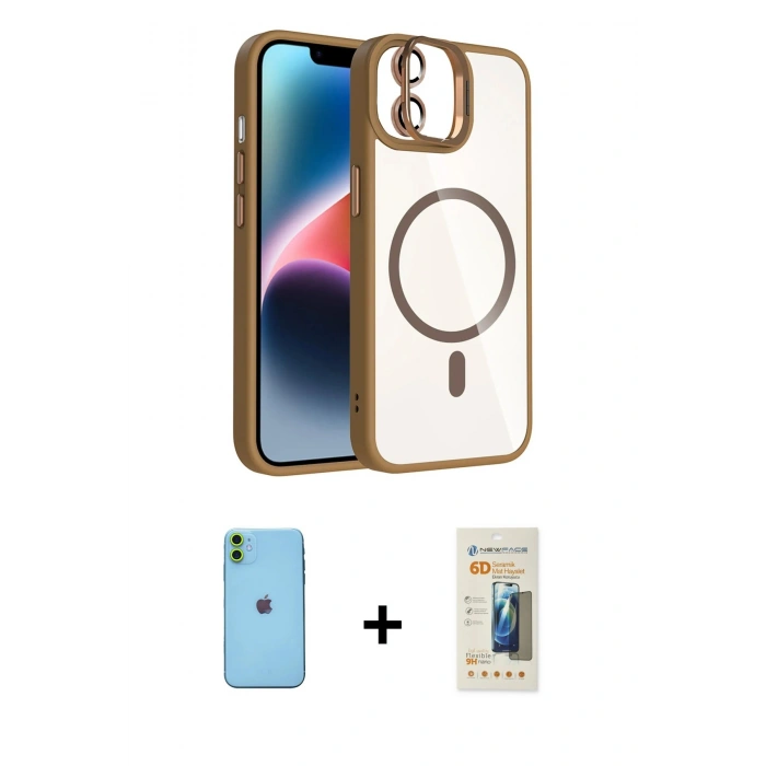 MARSİLYAN™- iPhone 11 Kılıf Yadigar Asil Koleksiyonu - Siyah 6D Mat Seramik Hayalet Nano Ekran Koruyucu + Neon Fosforlu Kamera Lens - YL