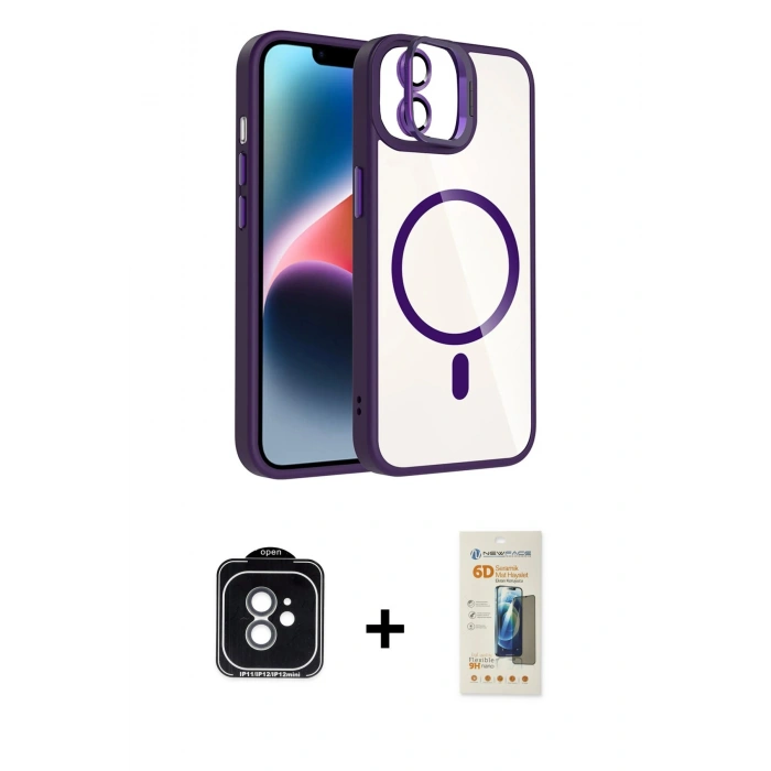 MARSİLYAN™- iPhone 11 Kılıf Yadigar Asil Koleksiyonu - Siyah 6D Mat Seramik Hayalet Nano Ekran Koruyucu + PVD Metal Kamera Lens - YL