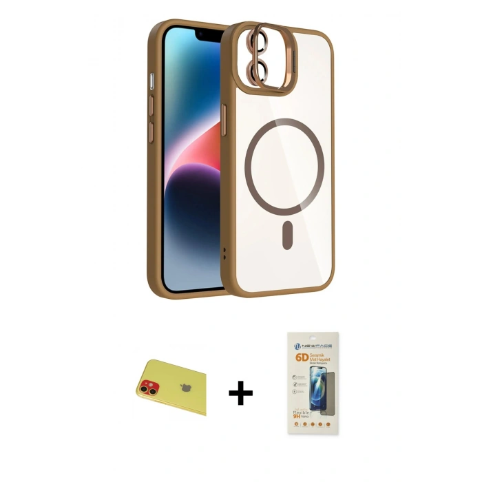 MARSİLYAN™- iPhone 11 Kılıf Yadigar Asil Koleksiyonu - Siyah 6D Mat Seramik Hayalet Nano Ekran Koruyucu + Kırmızı Rainbow Kamera Lens Koruma Cam