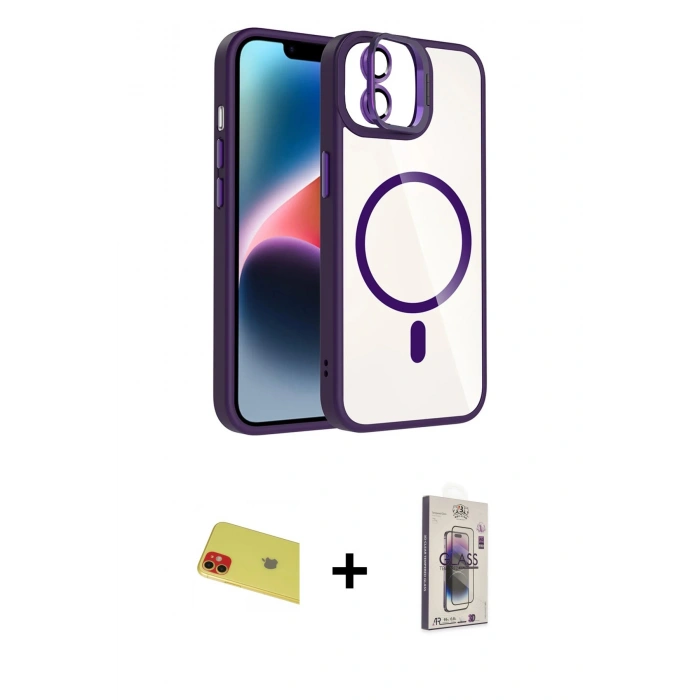 MARSİLYAN™- iPhone 11 Kılıf Yadigar Asil Koleksiyonu - Siyah Bilvis 3D Cam Ekran Koruyucu + Rainbow Kamera Lens Koruma Cam - KI