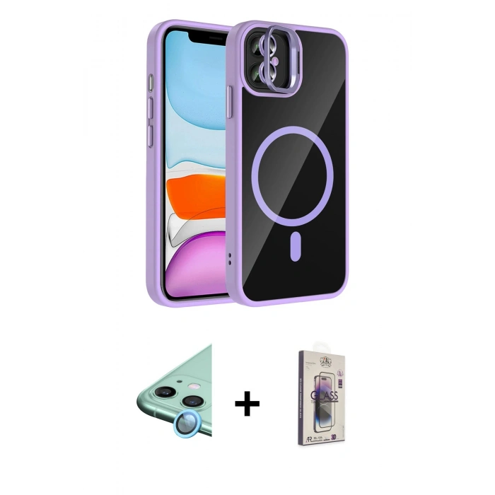 MARSİLYAN™- iPhone 11 Kılıf Yadigar Asil Koleksiyonu - Siyah Bilvis 3D Cam Ekran Koruyucu + Raze Metal Kamera Lens - MI