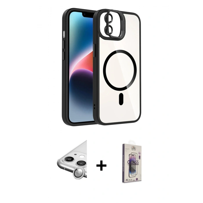 MARSİLYAN™- iPhone 11 Kılıf Yadigar Asil Koleksiyonu - Siyah Bilvis 3D Cam Ekran Koruyucu + Raze Metal Kamera Lens - GS