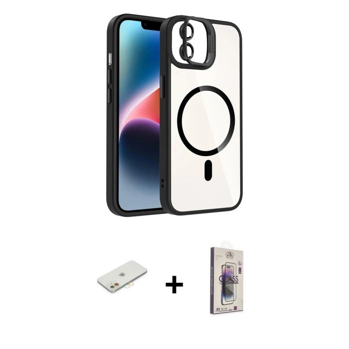 MARSİLYAN™- iPhone 11 Kılıf Yadigar Asil Koleksiyonu - Siyah Bilvis 3D Cam Ekran Koruyucu + Renkli Kamera Lens Koruma Cam - TU