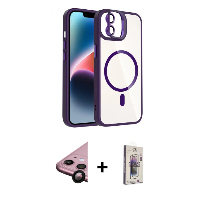 MARSİLYAN™- iPhone 11 Kılıf Yadigar Asil Koleksiyonu - Siyah Bilvis 3D Cam Ekran Koruyucu + Raze Metal Kamera Lens - SH