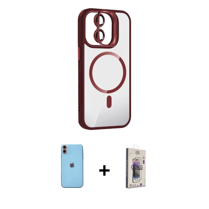 MARSİLYAN™- iPhone 11 Kılıf Yadigar Asil Koleksiyonu - Siyah Bilvis 3D Cam Ekran Koruyucu + Neon Fosforlu Kamera Lens - TU