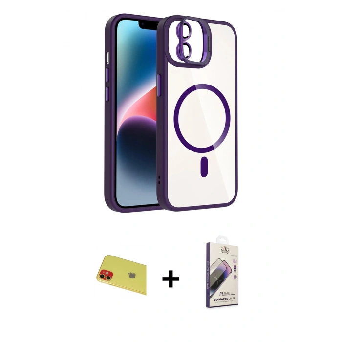 MARSİLYAN™- iPhone 11 Kılıf Yadigar Asil Koleksiyonu - Siyah Bilvis 3D Mat Cam Ekran Koruyucu + Rainbow Kamera Lens Koruma Cam - KI