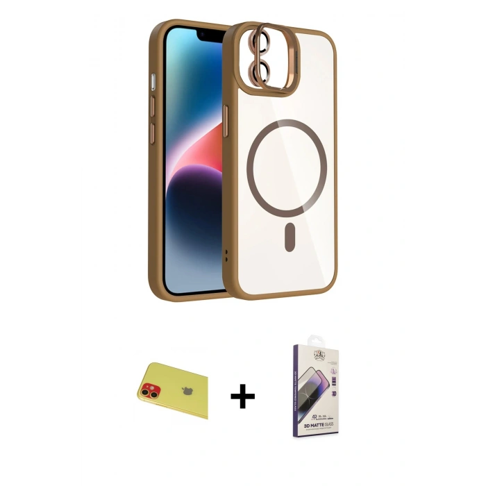 MARSİLYAN™- iPhone 11 Kılıf Yadigar Asil Koleksiyonu - Siyah Bilvis 3D Mat Cam Ekran Koruyucu + Rainbow Kamera Lens Koruma Cam - KI