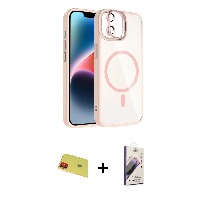 MARSİLYAN™- iPhone 11 Kılıf Yadigar Asil Koleksiyonu - Siyah Bilvis 3D Mat Cam Ekran Koruyucu + Rainbow Kamera Lens Koruma Cam - KI