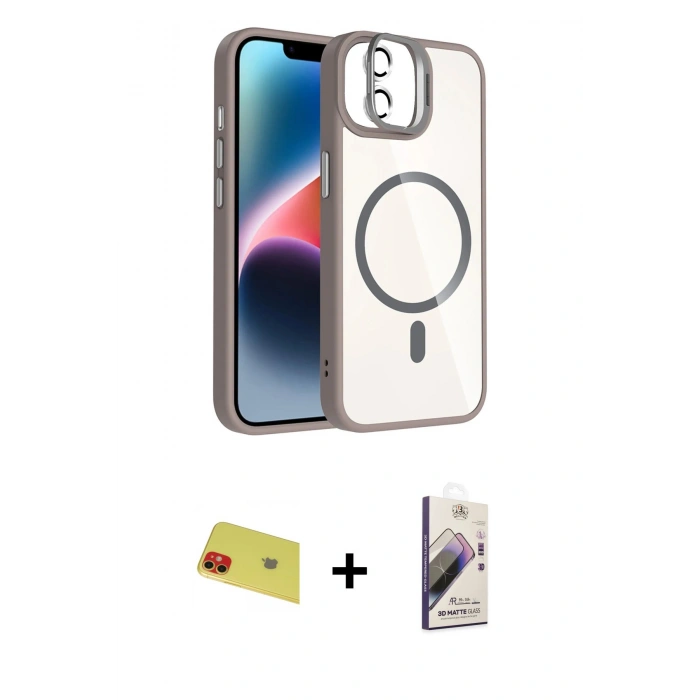 MARSİLYAN™- iPhone 11 Kılıf Yadigar Asil Koleksiyonu - Siyah Bilvis 3D Mat Cam Ekran Koruyucu + Rainbow Kamera Lens Koruma Cam - KI