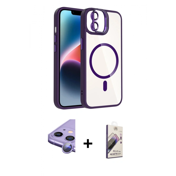MARSİLYAN™- iPhone 11 Kılıf Yadigar Asil Koleksiyonu - Siyah Bilvis 3D Mat Cam Ekran Koruyucu + Raze Metal Kamera Lens - MR