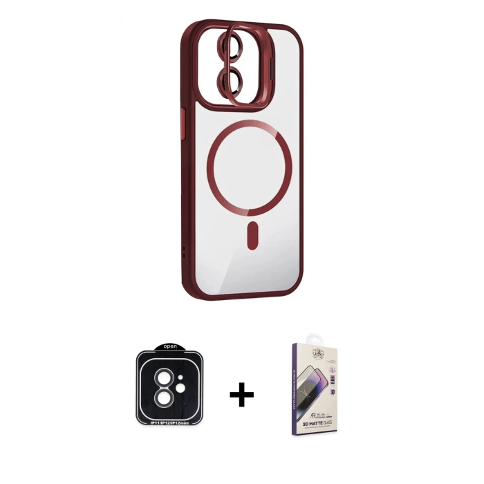 MARSİLYAN™- iPhone 11 Kılıf Yadigar Asil Koleksiyonu - Siyah Bilvis 3D Mat Cam Ekran Koruyucu + PVD Metal Kamera Lens - SH