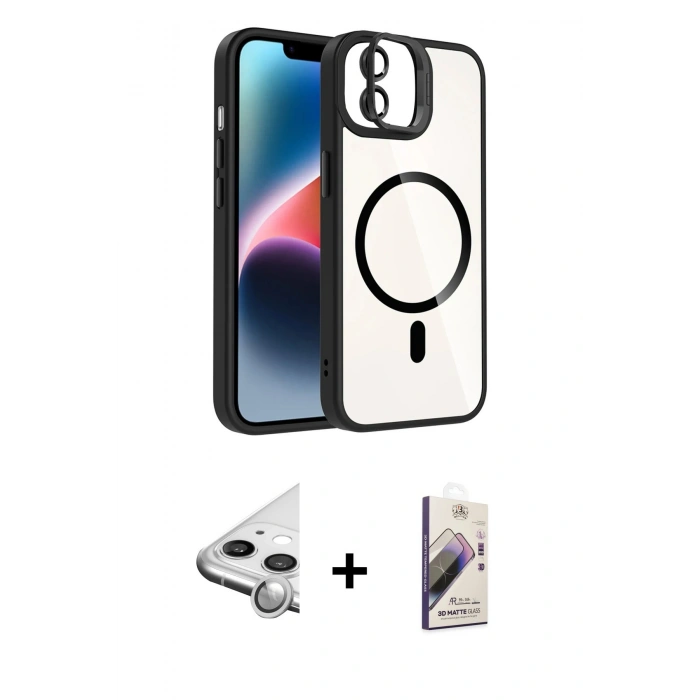 MARSİLYAN™- iPhone 11 Kılıf Yadigar Asil Koleksiyonu - Siyah Bilvis 3D Mat Cam Ekran Koruyucu + Raze Metal Kamera Lens - GS