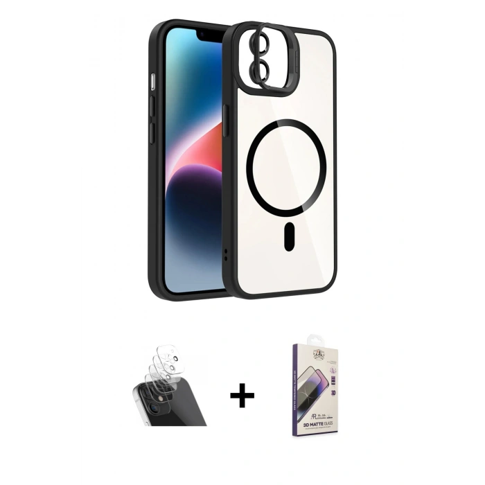 MARSİLYAN™- iPhone 11 Kılıf Yadigar Asil Koleksiyonu - Siyah Bilvis 3D Mat Cam Ekran Koruyucu + Kamera Lens Koruma Cam - SF