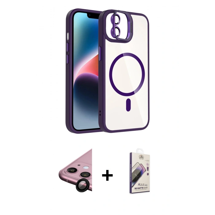 MARSİLYAN™- iPhone 11 Kılıf Yadigar Asil Koleksiyonu - Siyah Bilvis 3D Mat Cam Ekran Koruyucu + Raze Metal Kamera Lens - SH