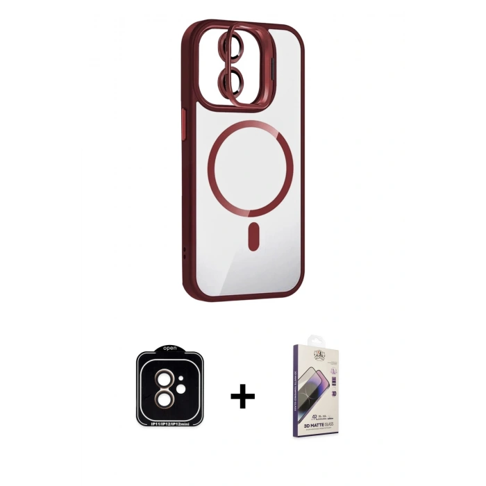 MARSİLYAN™- iPhone 11 Kılıf Yadigar Asil Koleksiyonu - Siyah Bilvis 3D Mat Cam Ekran Koruyucu + PVD Metal Kamera Lens - TU