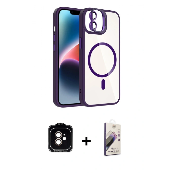 MARSİLYAN™- iPhone 11 Kılıf Yadigar Asil Koleksiyonu - Siyah Bilvis 3D Mat Cam Ekran Koruyucu + PVD Metal Kamera Lens - TU