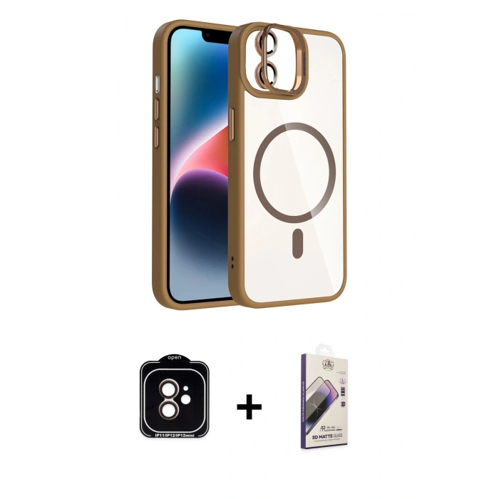 MARSİLYAN™- iPhone 11 Kılıf Yadigar Asil Koleksiyonu - Siyah Bilvis 3D Mat Cam Ekran Koruyucu + PVD Metal Kamera Lens - TU