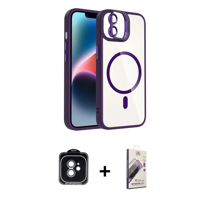 MARSİLYAN™- iPhone 11 Kılıf Yadigar Asil Koleksiyonu - Siyah Bilvis 3D Mat Cam Ekran Koruyucu + PVD Metal Kamera Lens - YL