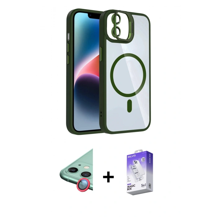 MARSİLYAN™- iPhone 11 Kılıf Yadigar Asil Koleksiyonu - Siyah Bilvis 5in1 3D Magic Cam Ekran Koruyucu + Raze Metal Kamera Lens - KI