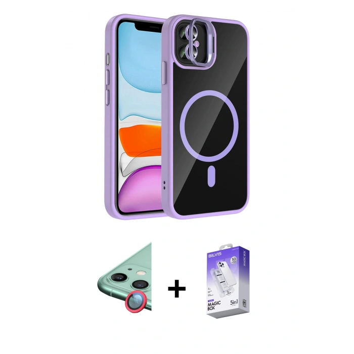 MARSİLYAN™- iPhone 11 Kılıf Yadigar Asil Koleksiyonu - Siyah Bilvis 5in1 3D Magic Cam Ekran Koruyucu + Raze Metal Kamera Lens - KI