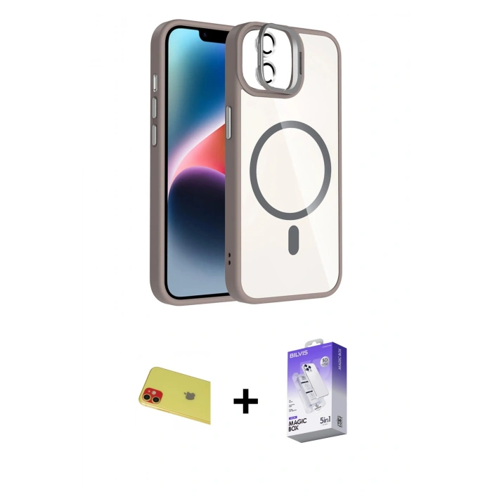 MARSİLYAN™- iPhone 11 Kılıf Yadigar Asil Koleksiyonu - Siyah Bilvis 5in1 3D Magic Cam Ekran Koruyucu + Kırmızı Rainbow Kamera Lens Koruma Cam