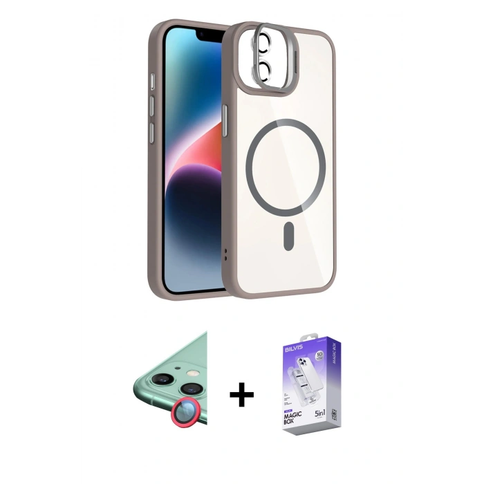 MARSİLYAN™- iPhone 11 Kılıf Yadigar Asil Koleksiyonu - Siyah Bilvis 5in1 3D Magic Cam Ekran Koruyucu + Raze Metal Kamera Lens - KI
