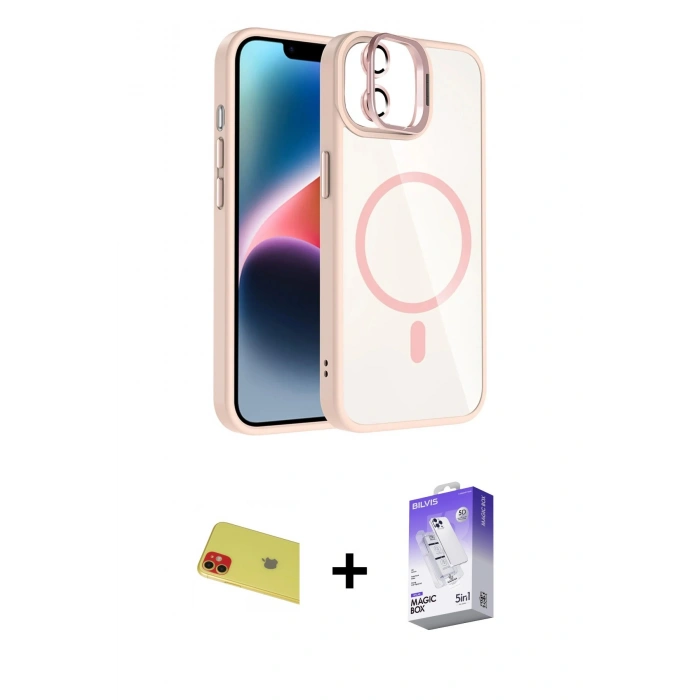 MARSİLYAN™- iPhone 11 Kılıf Yadigar Asil Koleksiyonu - Siyah Bilvis 5in1 3D Magic Cam Ekran Koruyucu + Kırmızı Rainbow Kamera Lens Koruma Cam