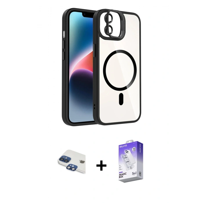 MARSİLYAN™- iPhone 11 Kılıf Yadigar Asil Koleksiyonu - Siyah Bilvis 5in1 3D Magic Cam Ekran Koruyucu + Lacivert Pers Alüminyum Kamera Lens