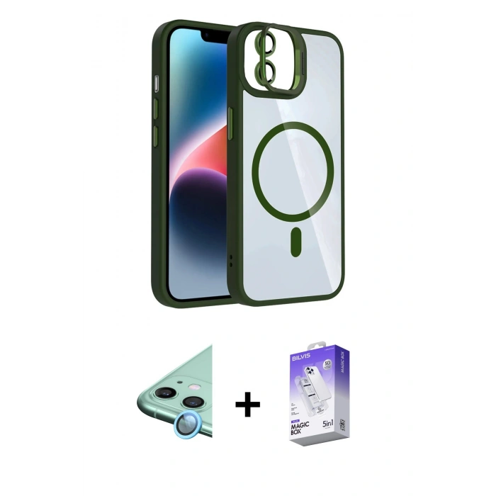 MARSİLYAN™- iPhone 11 Kılıf Yadigar Asil Koleksiyonu - Siyah Bilvis 5in1 3D Magic Cam Ekran Koruyucu + Raze Metal Kamera Lens - MI