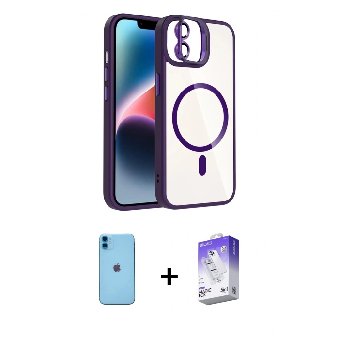 MARSİLYAN™- iPhone 11 Kılıf Yadigar Asil Koleksiyonu - Siyah Bilvis 5in1 3D Magic Cam Ekran Koruyucu + Neon Fosforlu Kamera Lens - MI