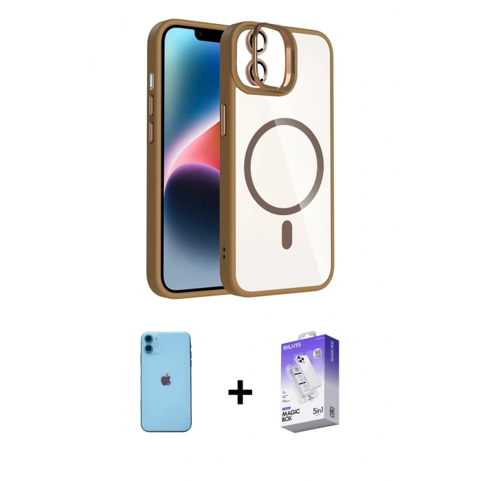MARSİLYAN™- iPhone 11 Kılıf Yadigar Asil Koleksiyonu - Siyah Bilvis 5in1 3D Magic Cam Ekran Koruyucu + Neon Fosforlu Kamera Lens - MI
