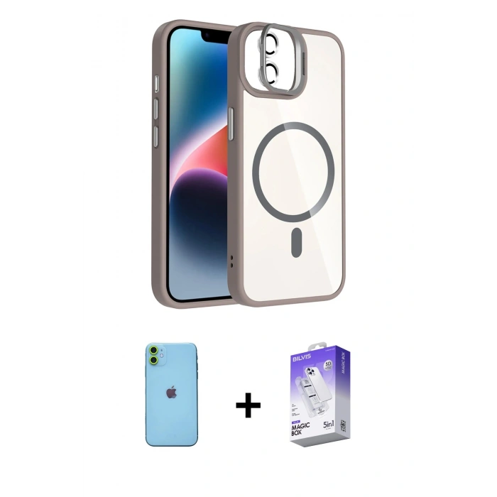 MARSİLYAN™- iPhone 11 Kılıf Yadigar Asil Koleksiyonu - Siyah Bilvis 5in1 3D Magic Cam Ekran Koruyucu + Neon Fosforlu Kamera Lens - YL