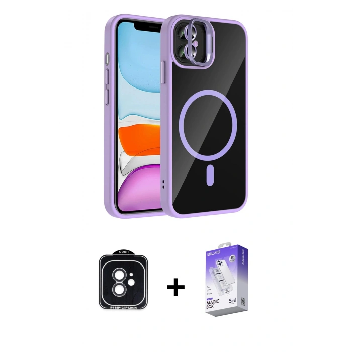 MARSİLYAN™- iPhone 11 Kılıf Yadigar Asil Koleksiyonu - Siyah Bilvis 5in1 3D Magic Cam Ekran Koruyucu + Siyah PVD Metal Kamera Lens